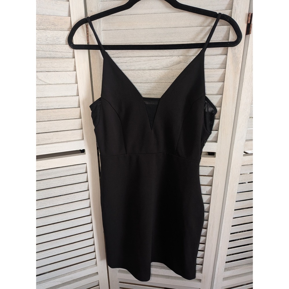 Express Womens Black V-Neck Mesh Inset Bodycon Mini Dress XS RN55285